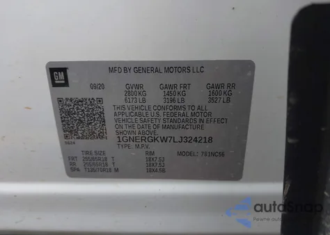 2020 Chevrolet Traverse Fwd Lt Cloth из США, поврежденный, VIN 1GNERGKW7LJ324218